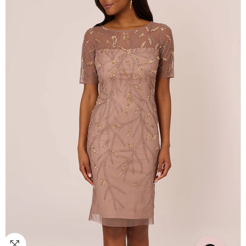 Adrianna Papell Blush Taupe Beaded Sheath Dress